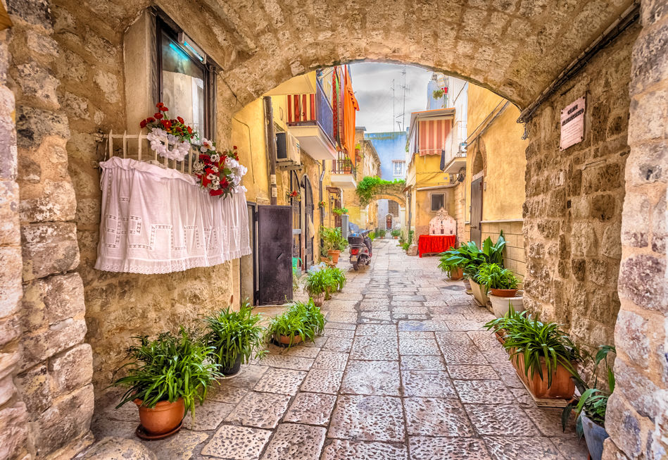 A pretty backstreet in the city of Bari, Puglia, Italy