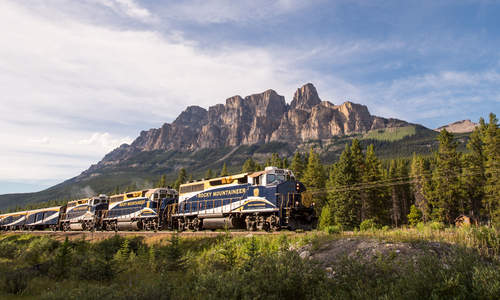 Castle Mountain views from Rocky Mountaineer