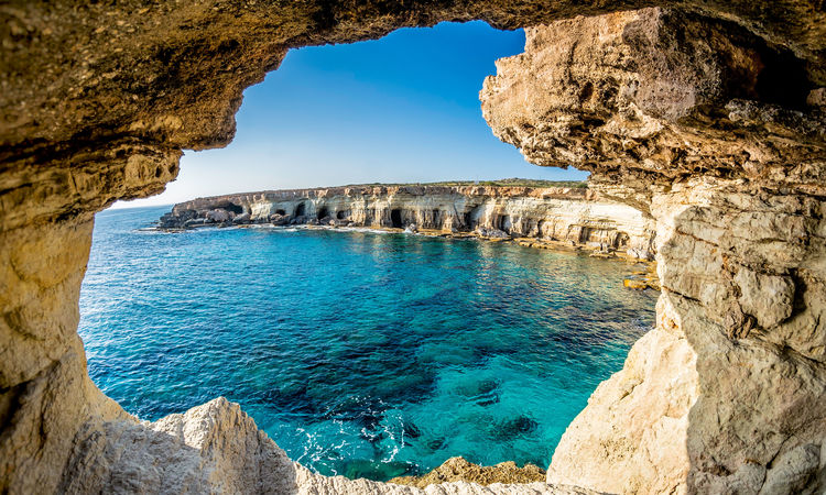 View of cliffs and turquoise see in Cyprus