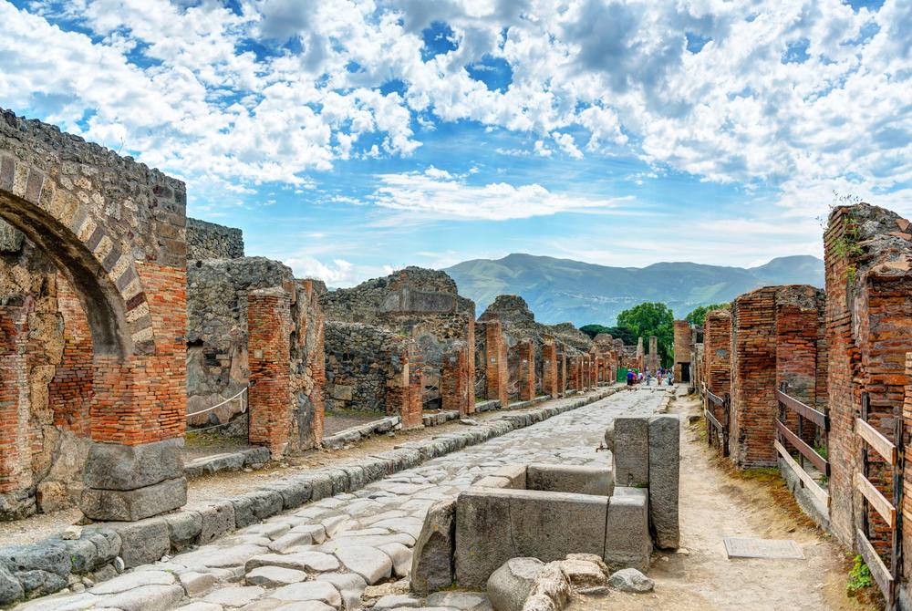 Preserved city streets in Pompeii, Italy