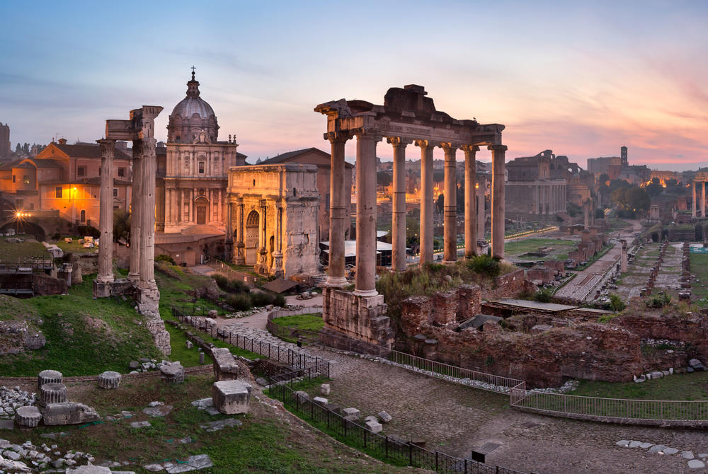 Roman Forum at sunset in Rome