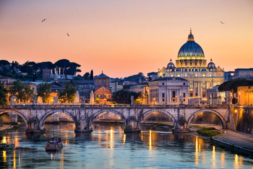 Rome skyline in Italy showing the Tiber river
