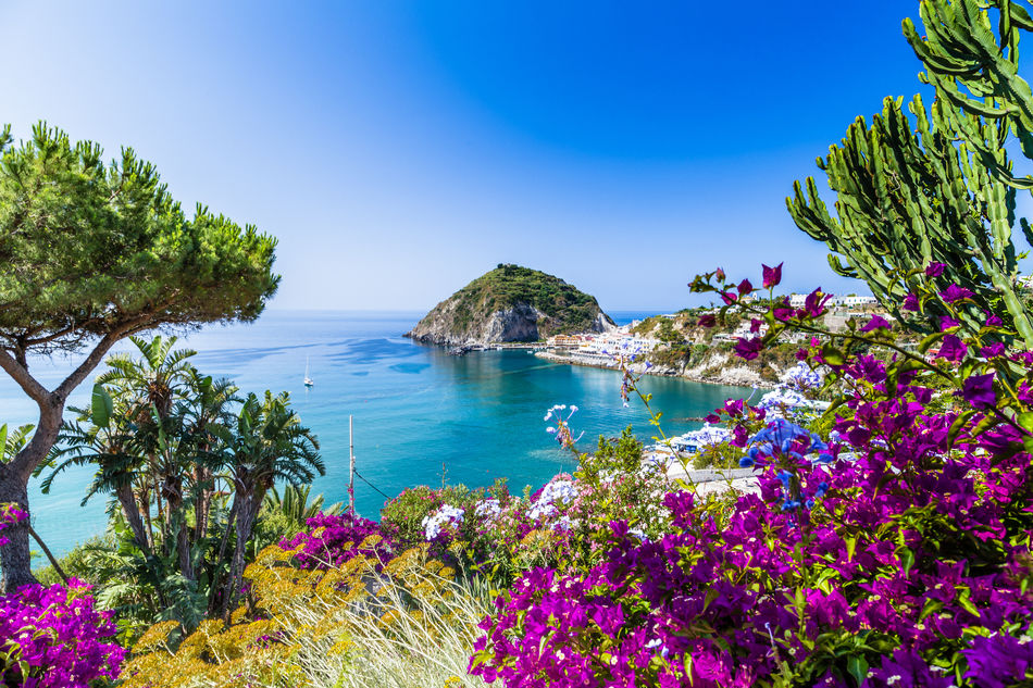 Beautiful view of Ischia's coast in Italy's Bay of Naples