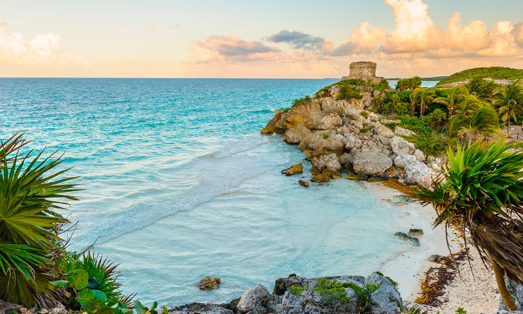 Seaside view of the Castle at Tulum, Mexico