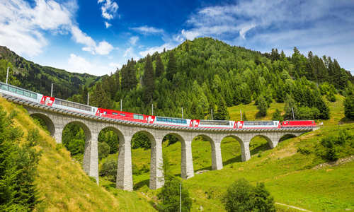 The Glacier Express, Viaduct bridge, the Rhaetian Railway, Switzerland