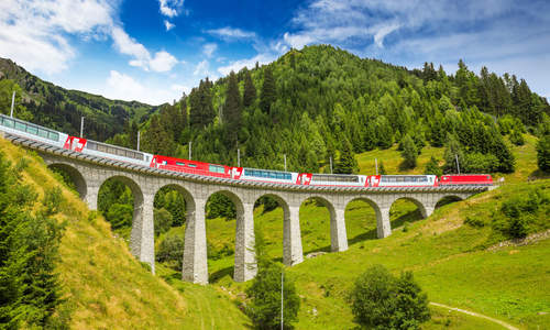 The Glacier Express, Viaduct bridge, the Rhaetian Railway, Switzerland