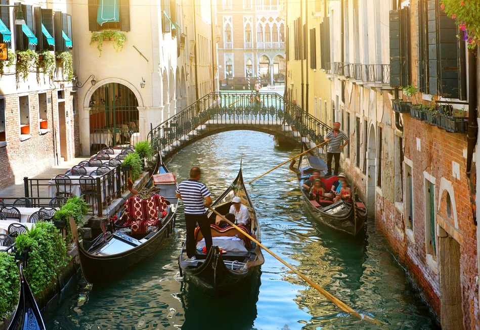 Traditional punts on the canals of Venice