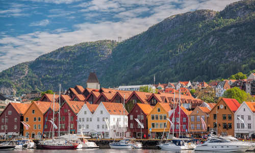 Waterside view of Bergen in the sunshine